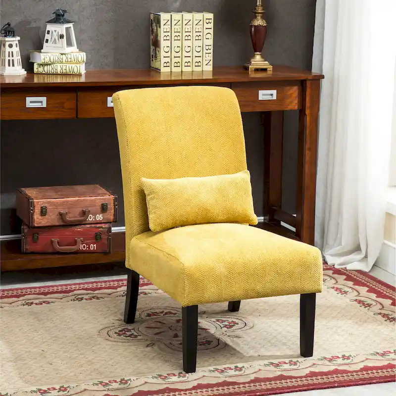 Modern 31.75 High Back Polyester Upholstered Accent Chair with Pillow and Tapered Legs