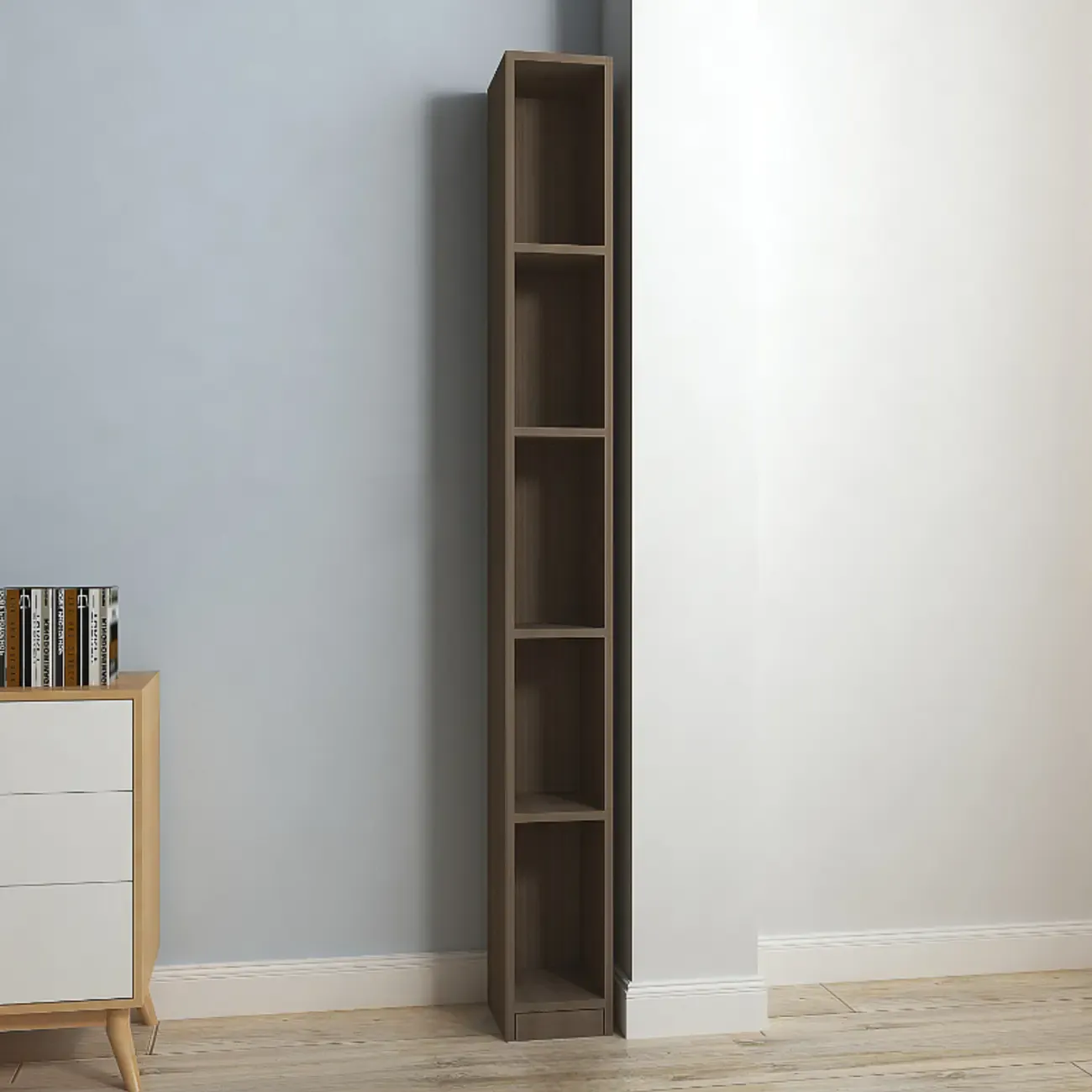 Sleek Modern Rectangle Lumber Tall Shelf Display Cabinet