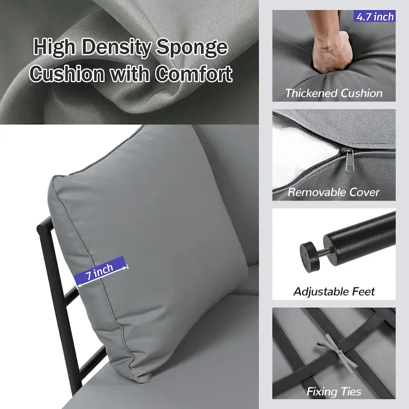 Iron Curved Sectional Sofa Set with Table and Cushions