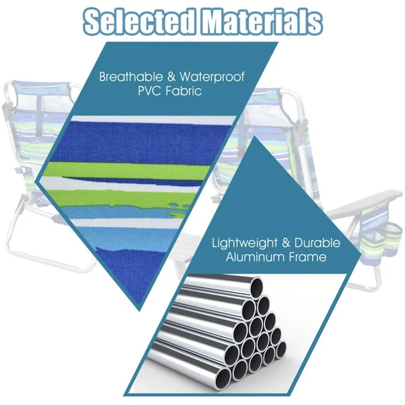 Adjustable Backrest Folding Beach Chair with Pillow