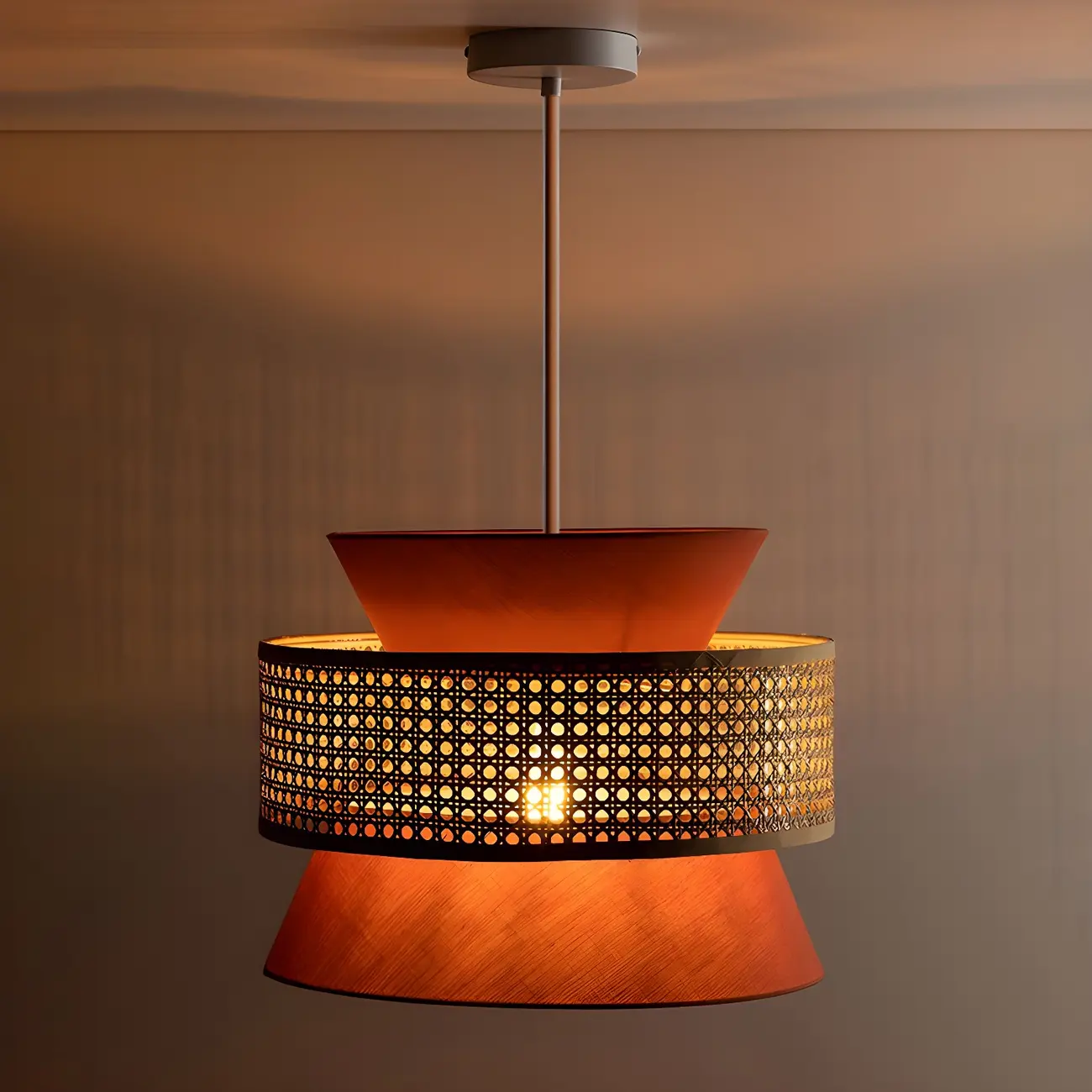 Boho Woven Modern Drum Cylinder Chandelier Adjustable Height