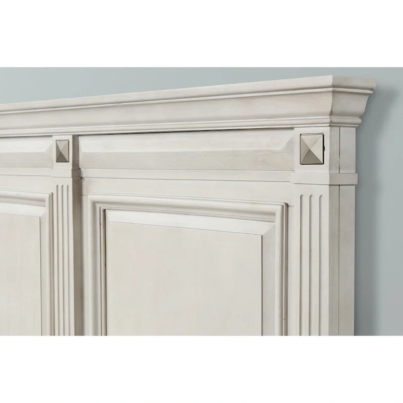 Roundhill Furniture Renova 3-Piece Distressed Parchment Wood Bedroom Set, Panel Bed with 2 Nightstands