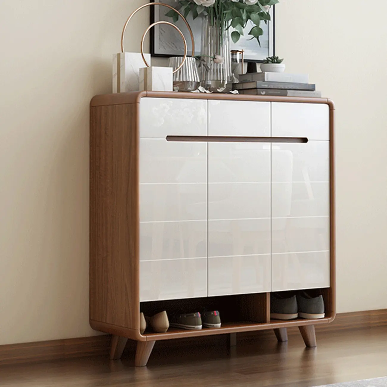 Modern Wood Hallway Shoe Cabinet with Drawers