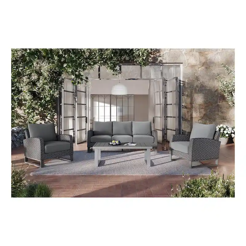 New Classic Furniture Fiji 4-Piece Patio Sofa Set with Sled Base