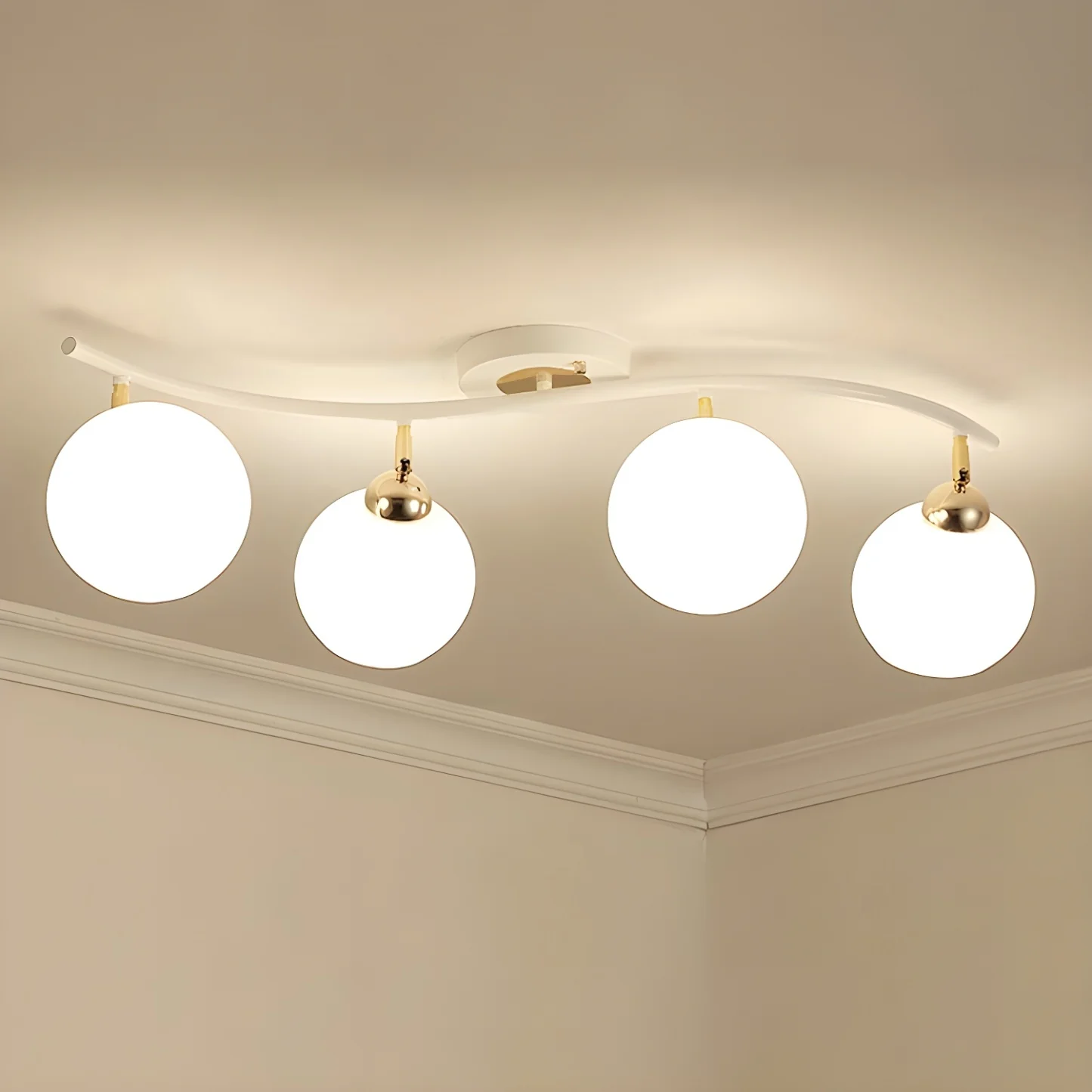 Modern Curved White Glass Dome Semi Flush Track Light