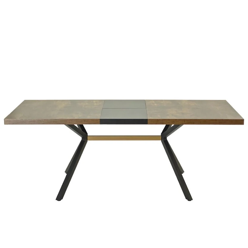 Retro Rectangular Stretch Dining Table with Cross Iron Base