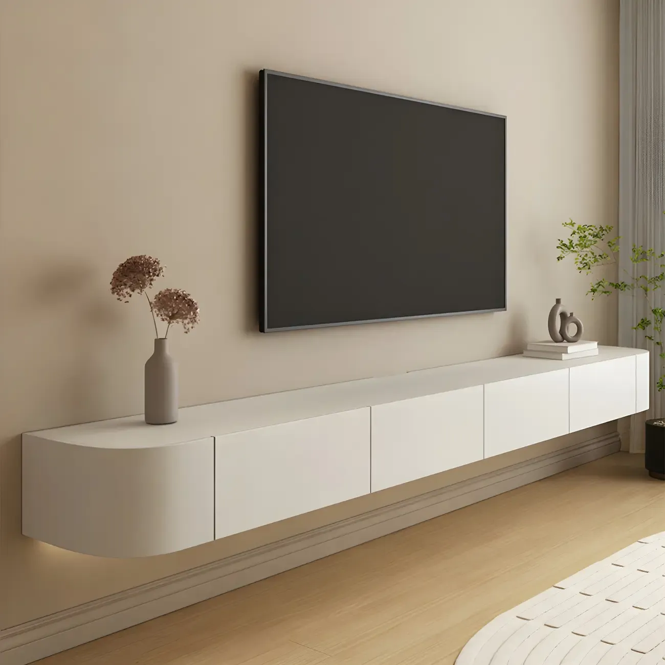 Modern Wooden Wall-Mounted TV Stand in White