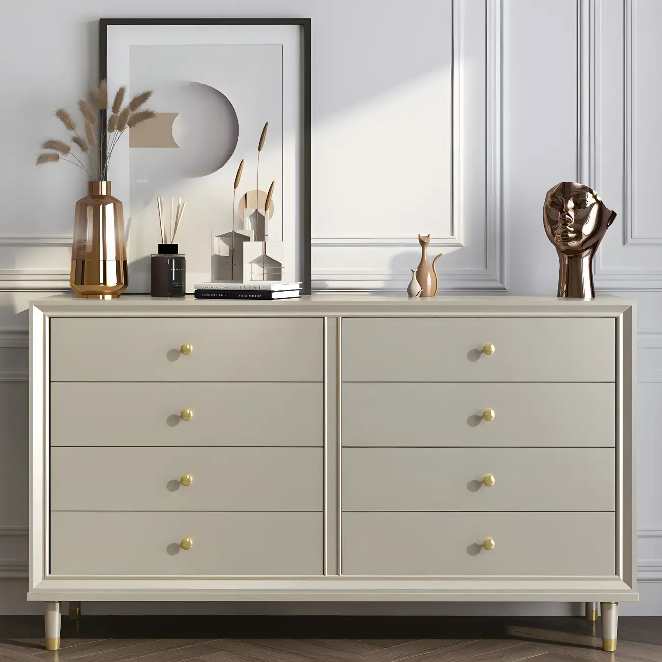 Modern Wooden Dresser with Gold Handles for Bedroom