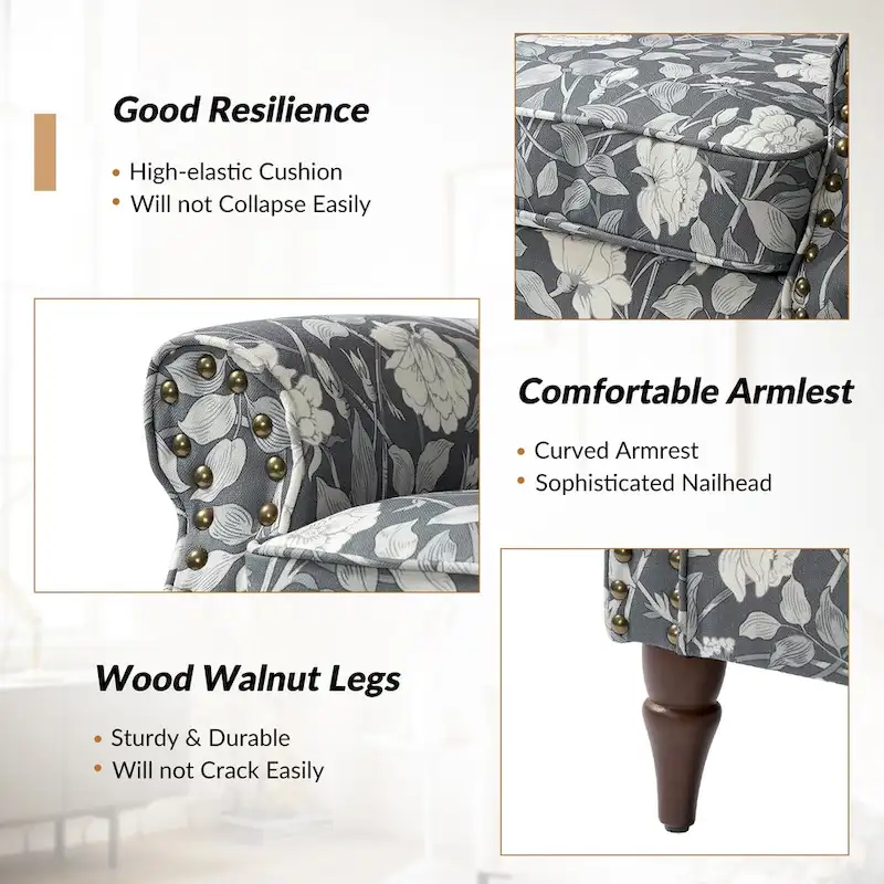 Nyctelius Traditional Polyester Accent Arm Chair with Pattern and Nailhead Trim Set of 2 by HULALA HOME