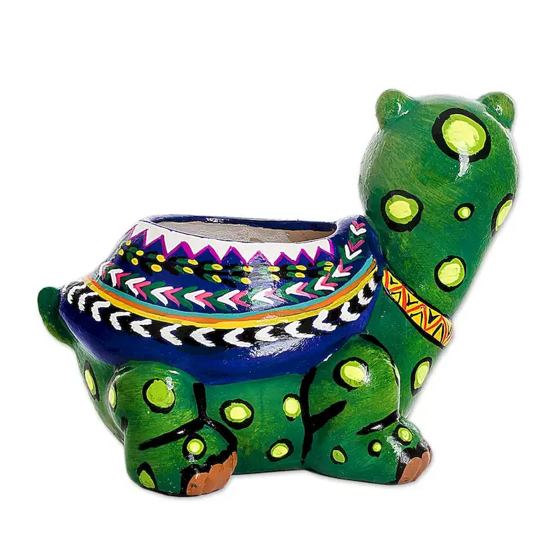 Novica Handmade Mountain Turtle Small Ceramic Flower Pot