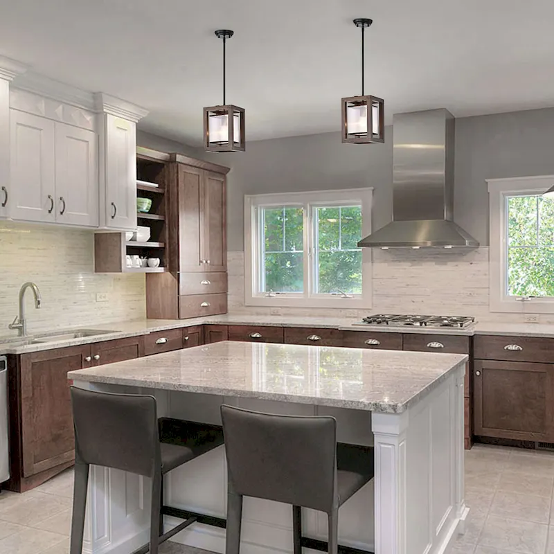 Alina 1 Light Antique Black Metal Natural Wood Fabric Shade Pendant Chandelier