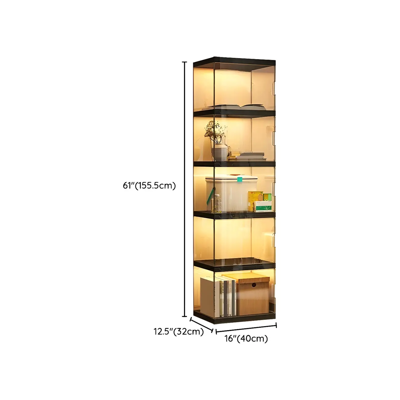 Modern Acrylic 5-Tier Lighted Display Bookcase