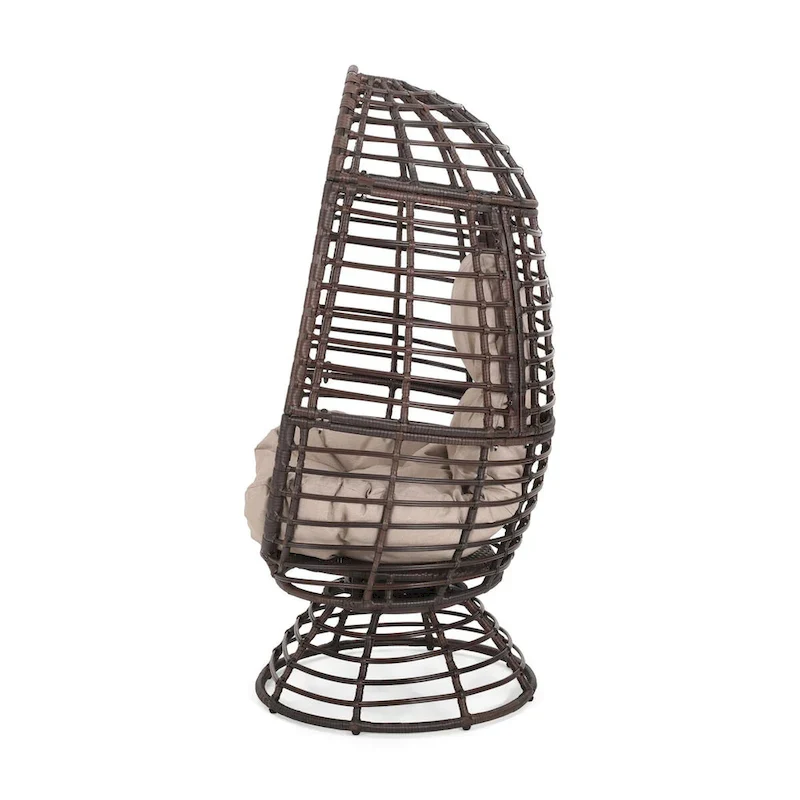 Oaks Aura Abstract Mesh Design Wicker Chair, Handcrafted Woven Rattan Swivel Egg Shape Chair, Basket Shape Chair With Cushion