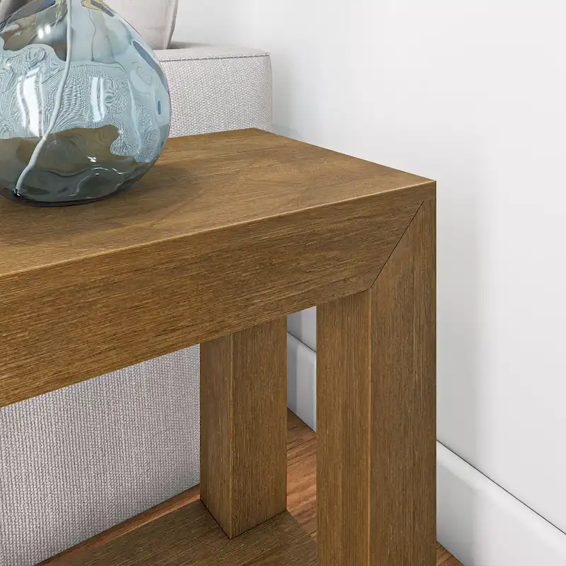 Plank and Beam Modern Rectangular Side Table with Shelf