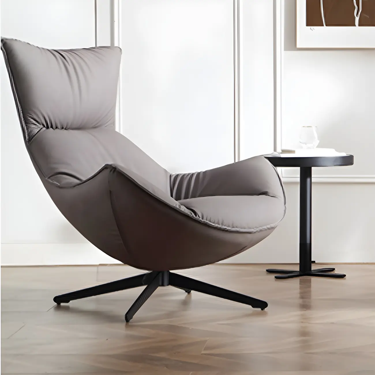 Modern Leather Brown Lounge Chair with Ottoman
