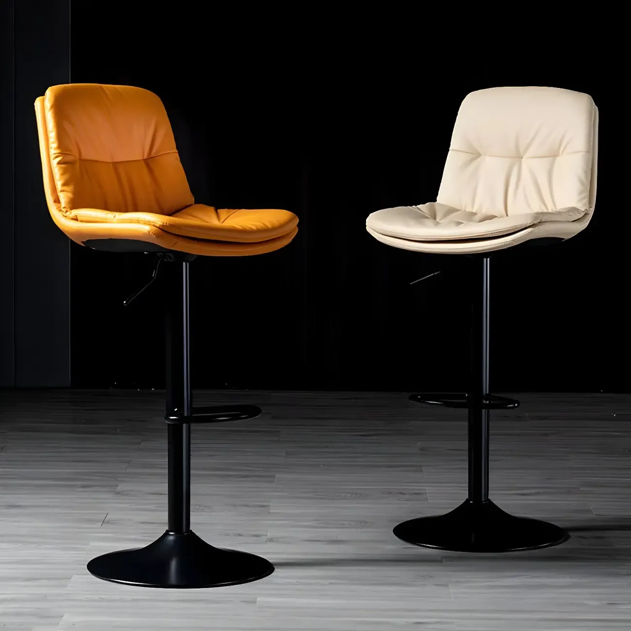 Adjustable Leather Low Back Swivel Bar Stool