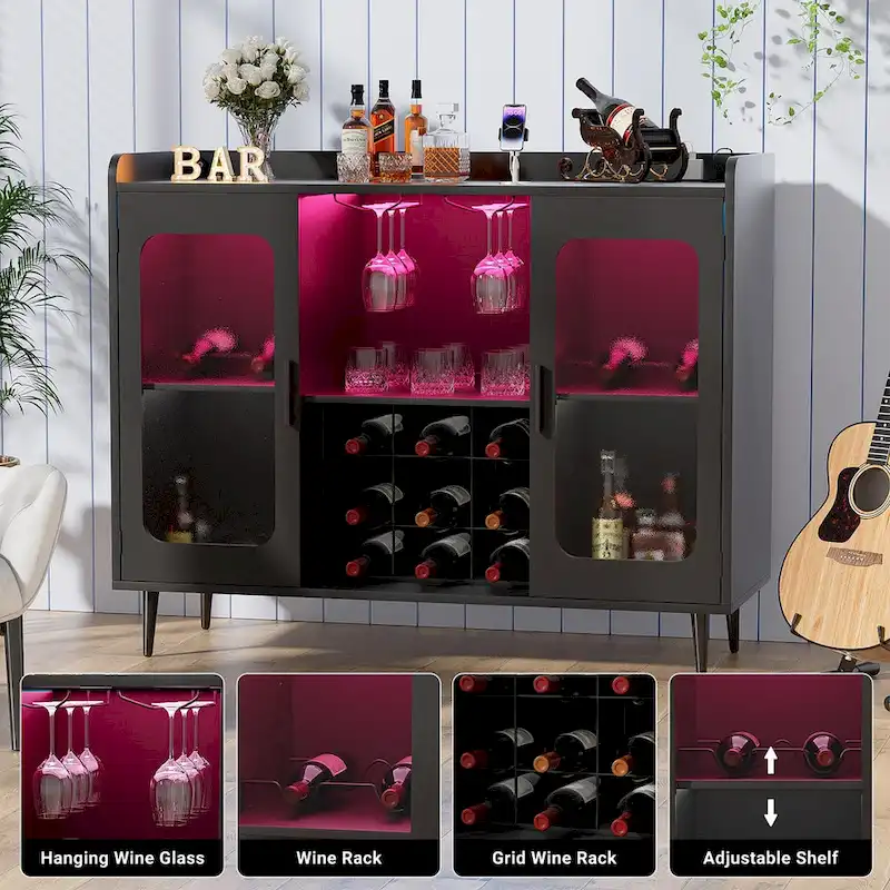 Sideboard Buffet Industrial Bar Cabinet with Wine Holder