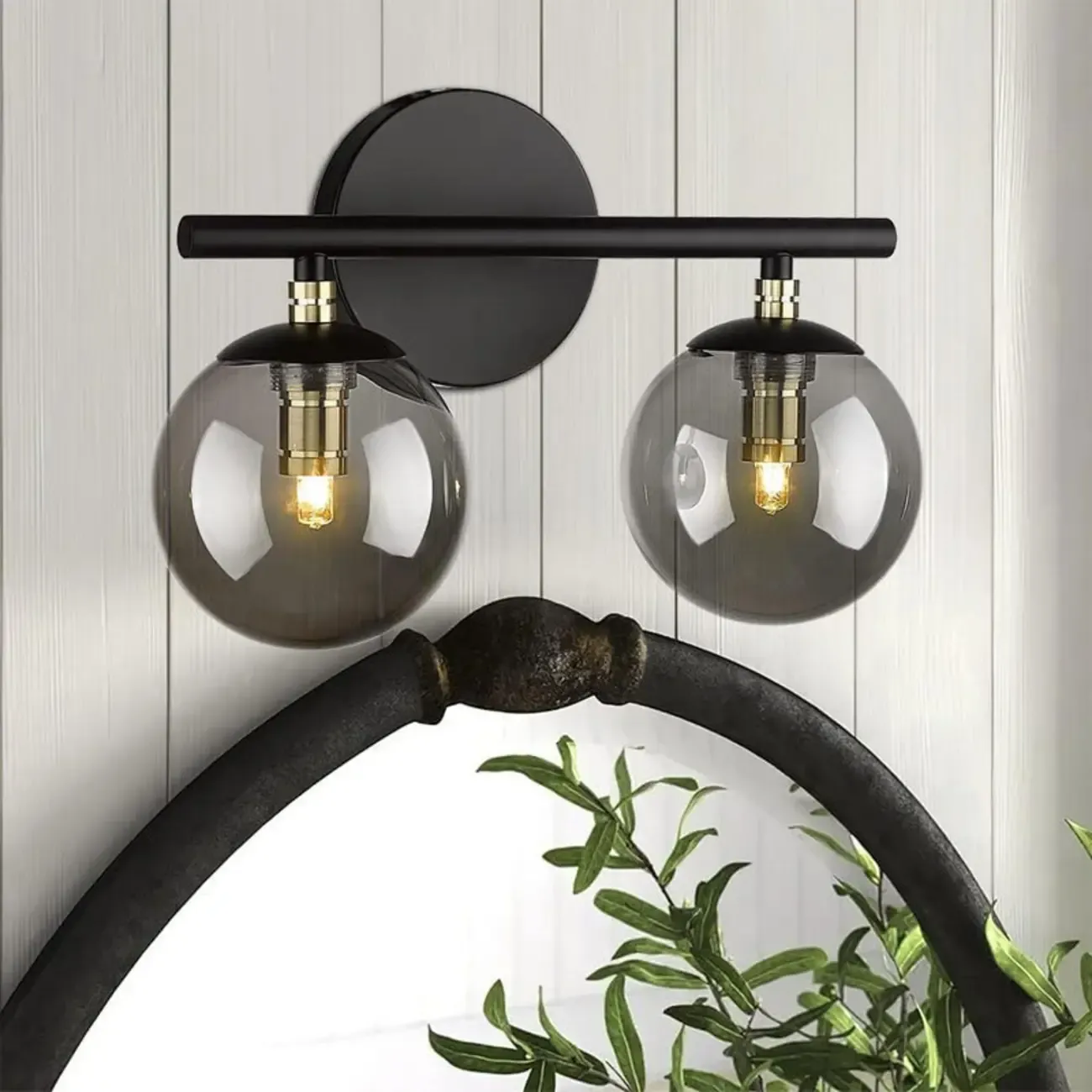 Wall-Mounted Spherical Black Glass Vanity Light