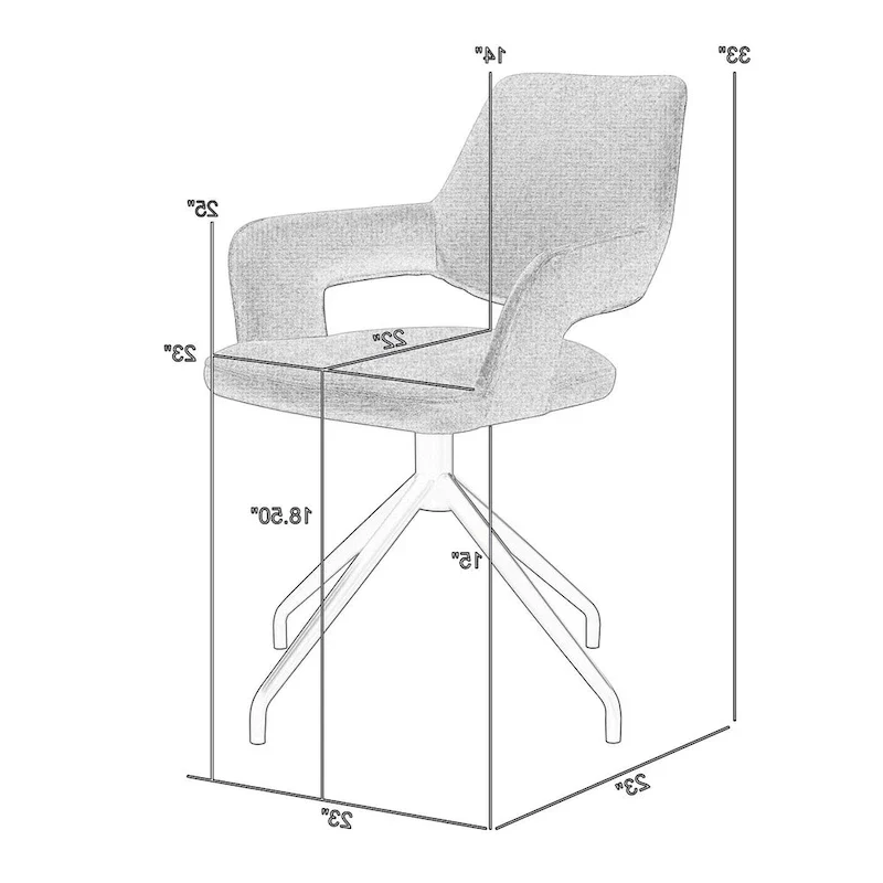 Samy 23 Inch Swivel Dining Chair Set of 2, Curved Back, Padded, Gray, Black