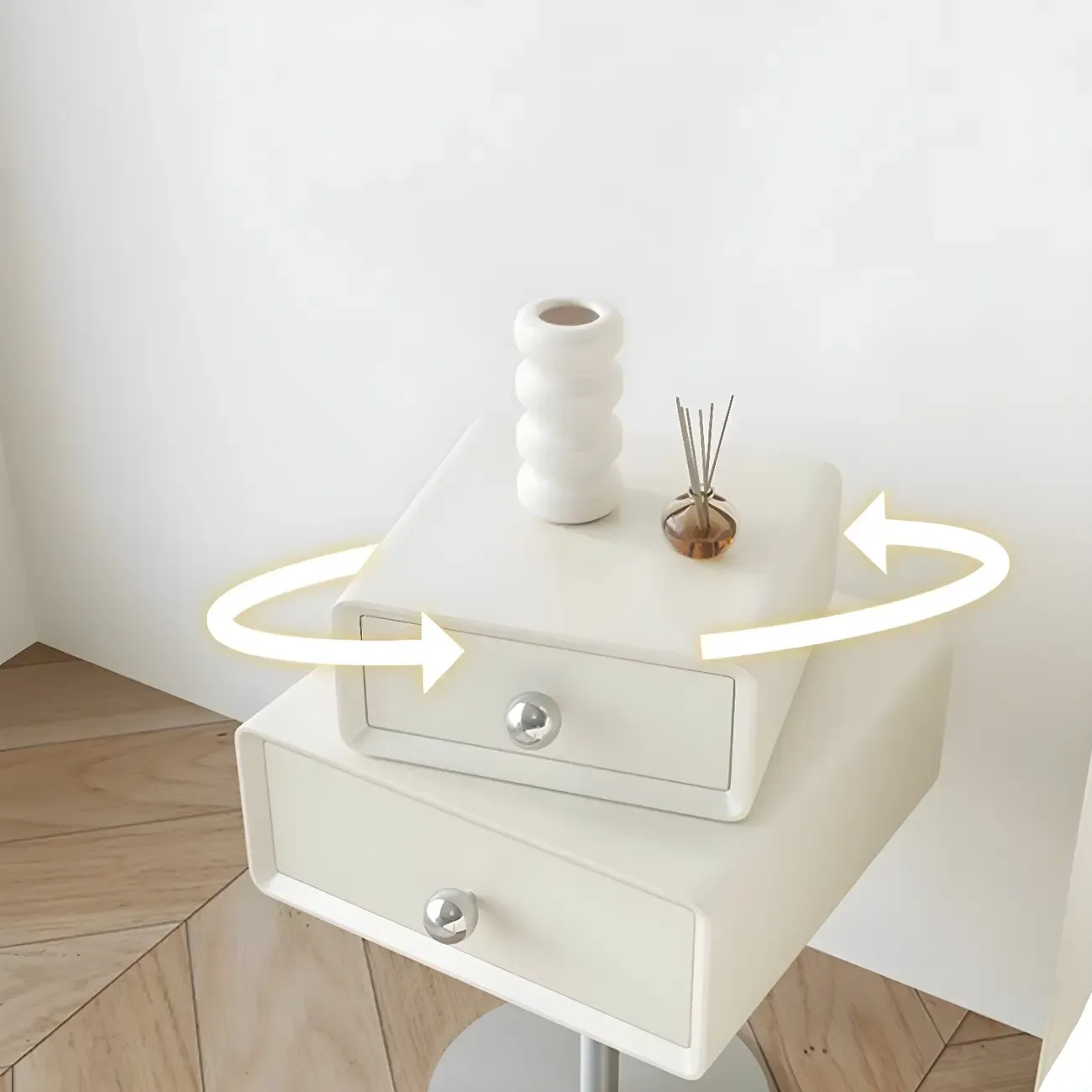 Modern Metal Wood Rotatable 2-Drawer Nightstand