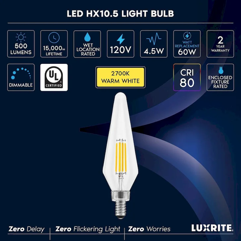 Luxrite E12 Candelabra LED Light Bulbs 60 Watt Equivalent, 2700K Warm White, Enclosed Fixture Rated, Dimmable...