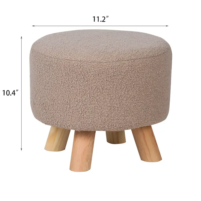 Adeco Round Ottoman Velvet Foot Rest Stool with Non-Skid Legs