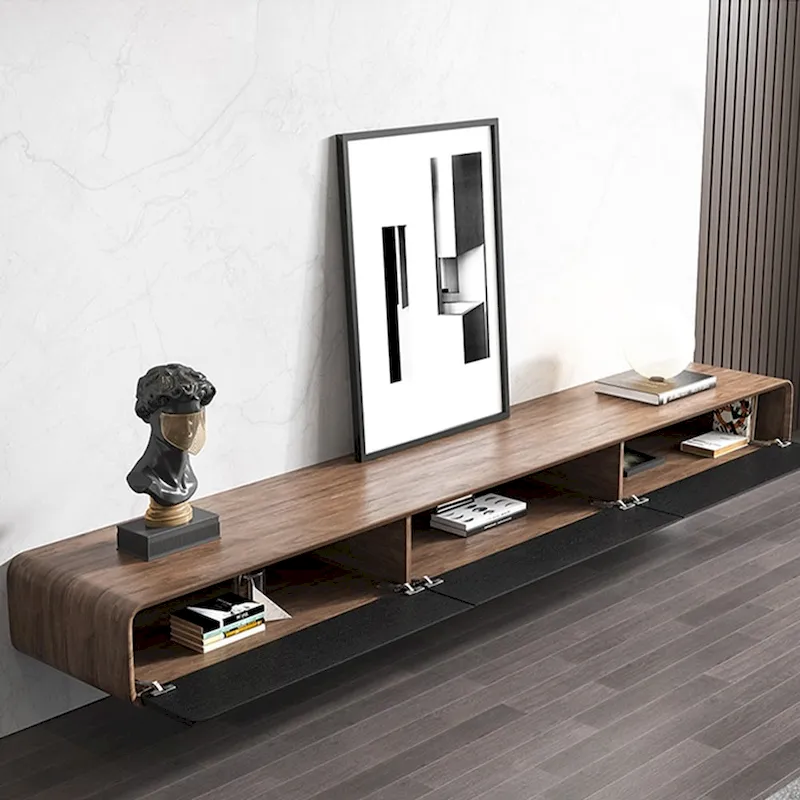 Floating TV Stand, Modern Wall-Mounted Entertainment Center with 3/4 Drawers, Solid Wood,Fully-Assembled