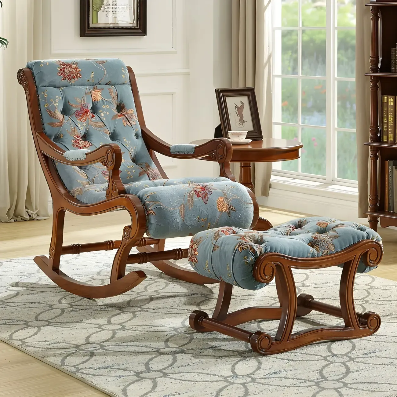 Vintage Upholstered Rocking Chair with Ottoman for Living Room