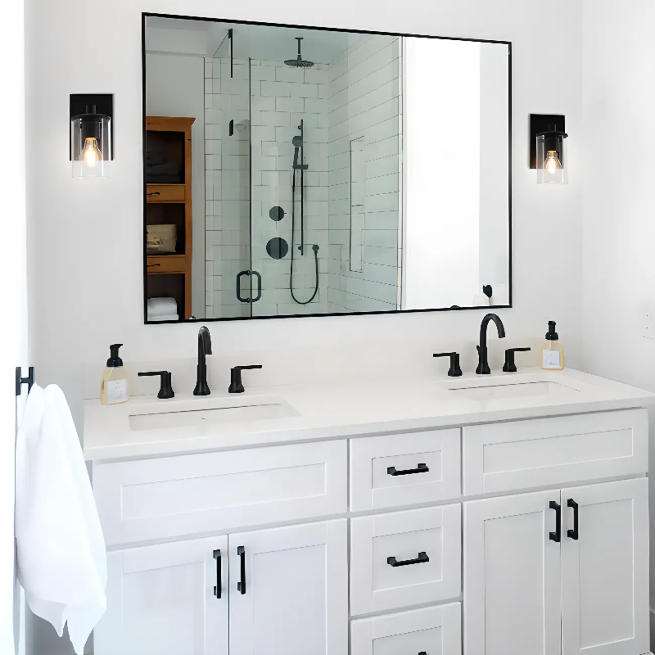 3-Light Black Clear Glass Cylinder Vanity Lights