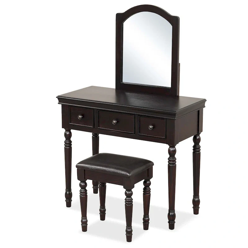 Costway Vanity Table Set Makeup Desk Cushioned Stool 3 Drawer Large - See Details