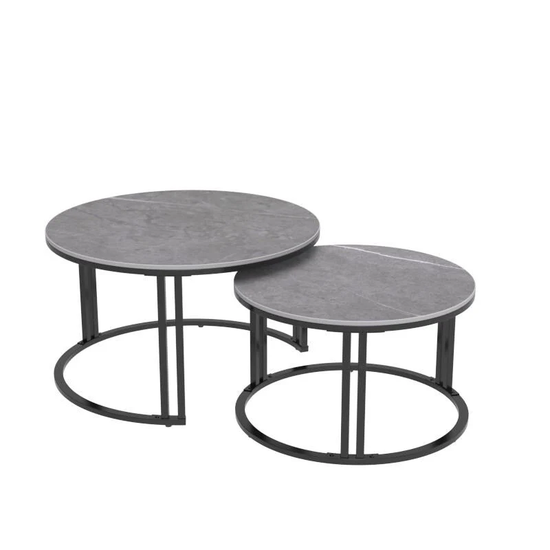 2X Round Nested Coffee Table SinteredStone Top Metal Tables - 27x16