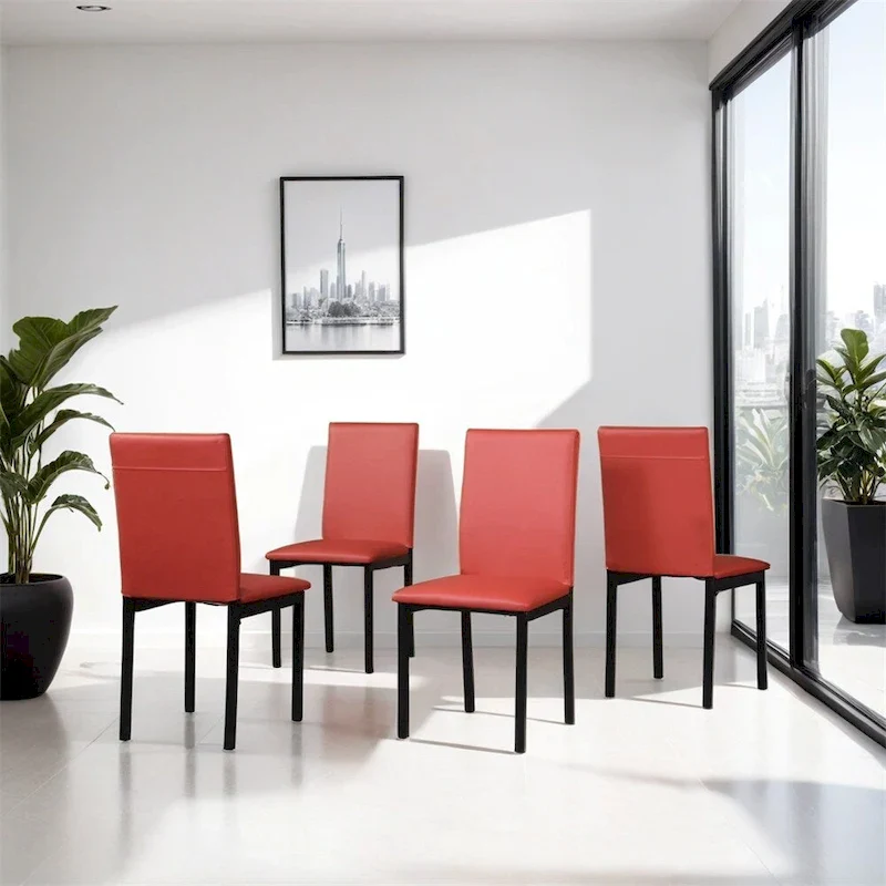 Faux Leather Seat Metal Frame Dining Chairs,Set of 4