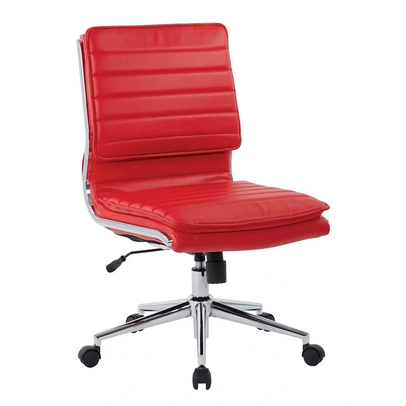 Armless Mid Back Professional Managers Faux Leather Chair with Chrome Base