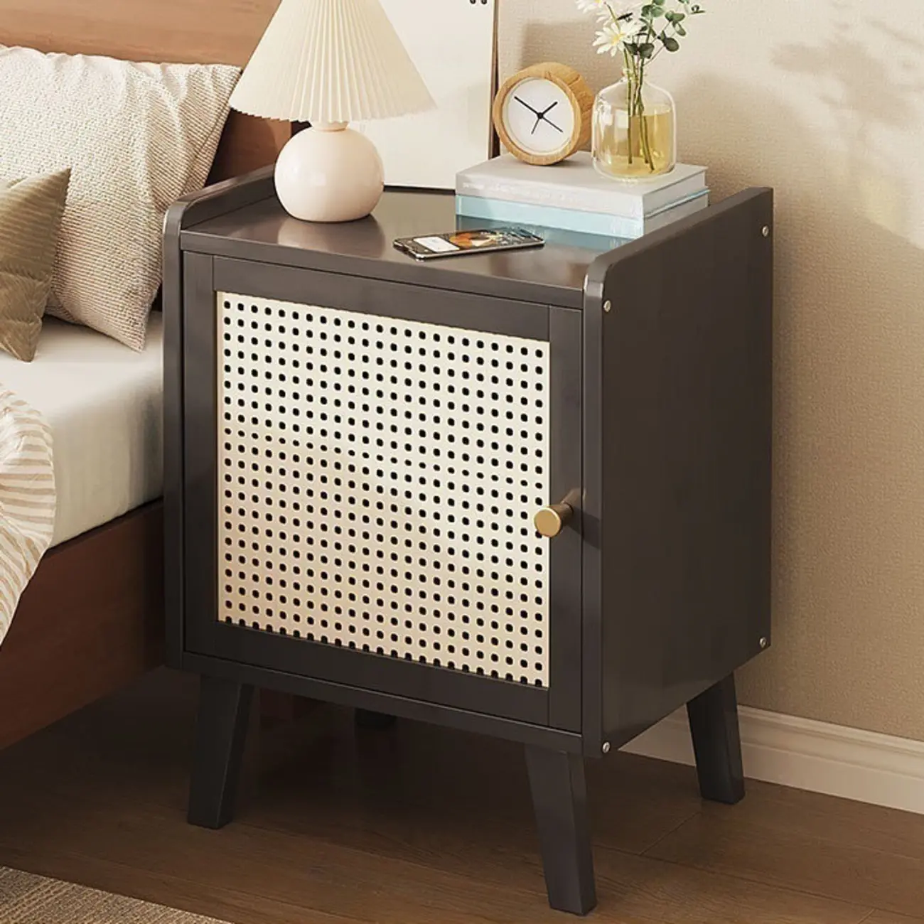 Scandinavian Bedside Table Natural Solid Wood Nightstand