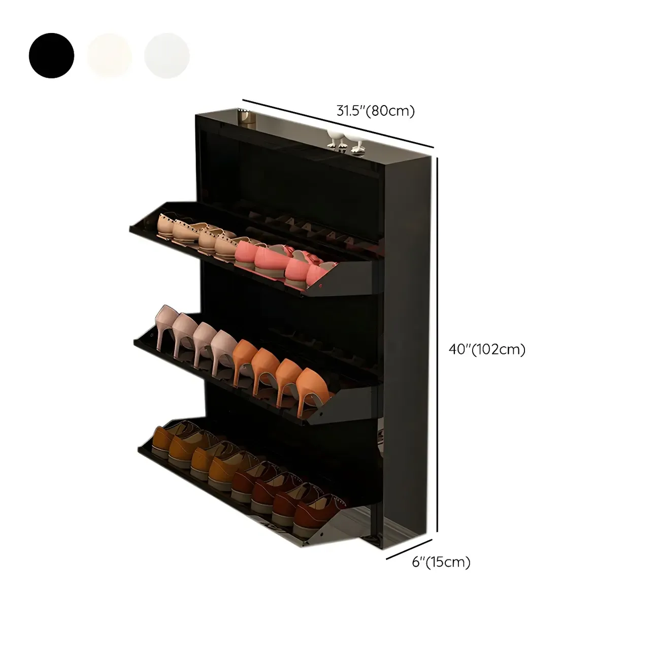 Gloss Black Wall Mounted Wooden Slim Drop Front Shoe Cabinet