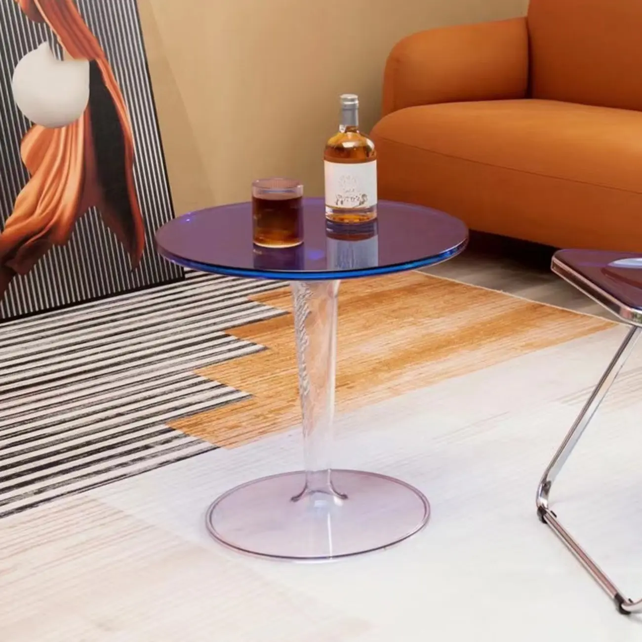 Minimalist Pedestal Round Acrylic End Table for Living Room
