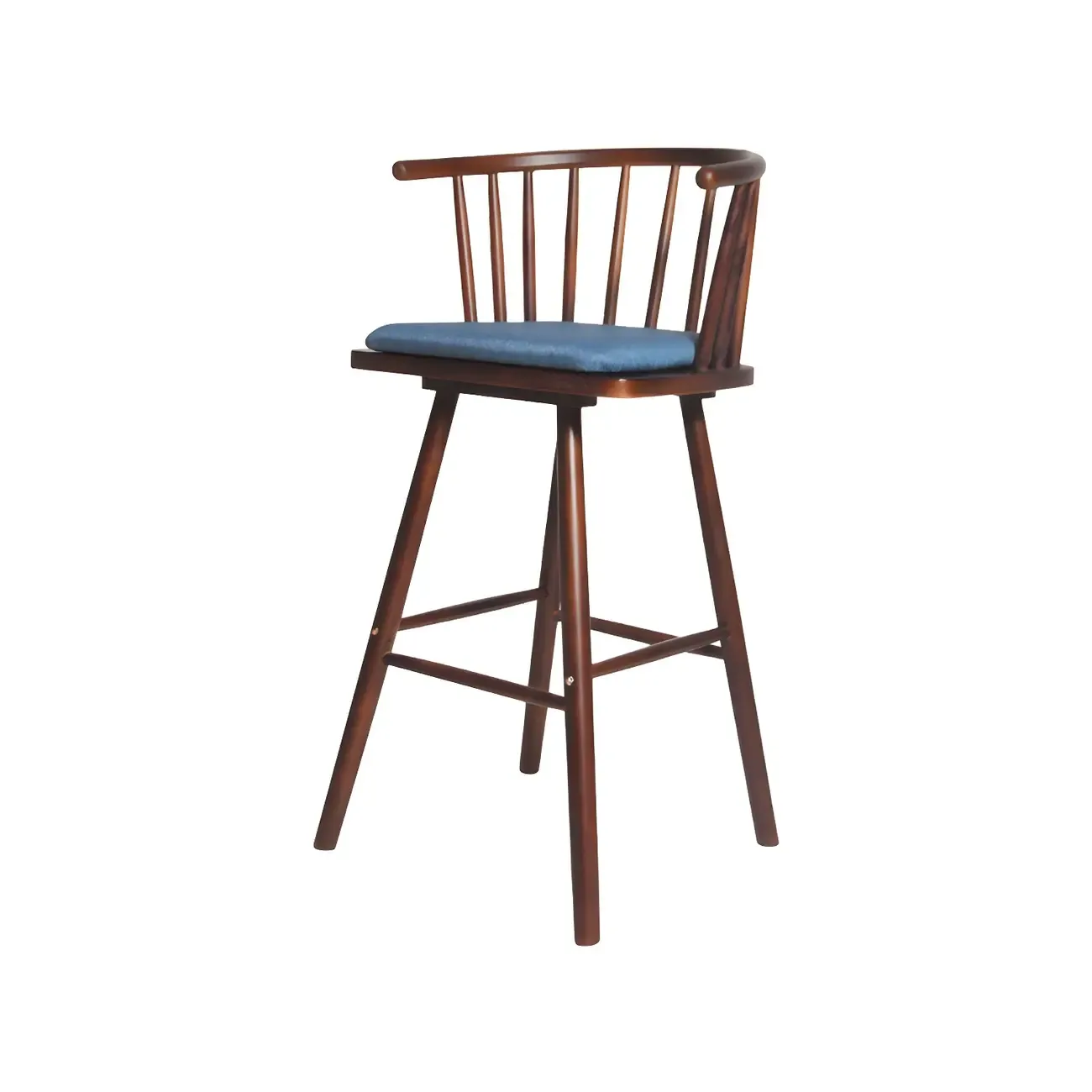 Traditional Wooden Low Back Bar Stool with Cushioned Seat