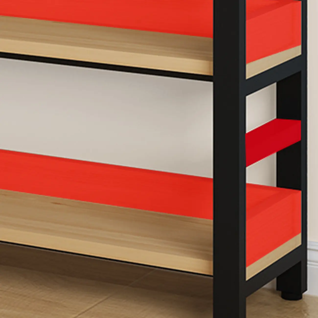 Freestanding Simple Multi-Layer Wood Bookshelf in Steel Frame