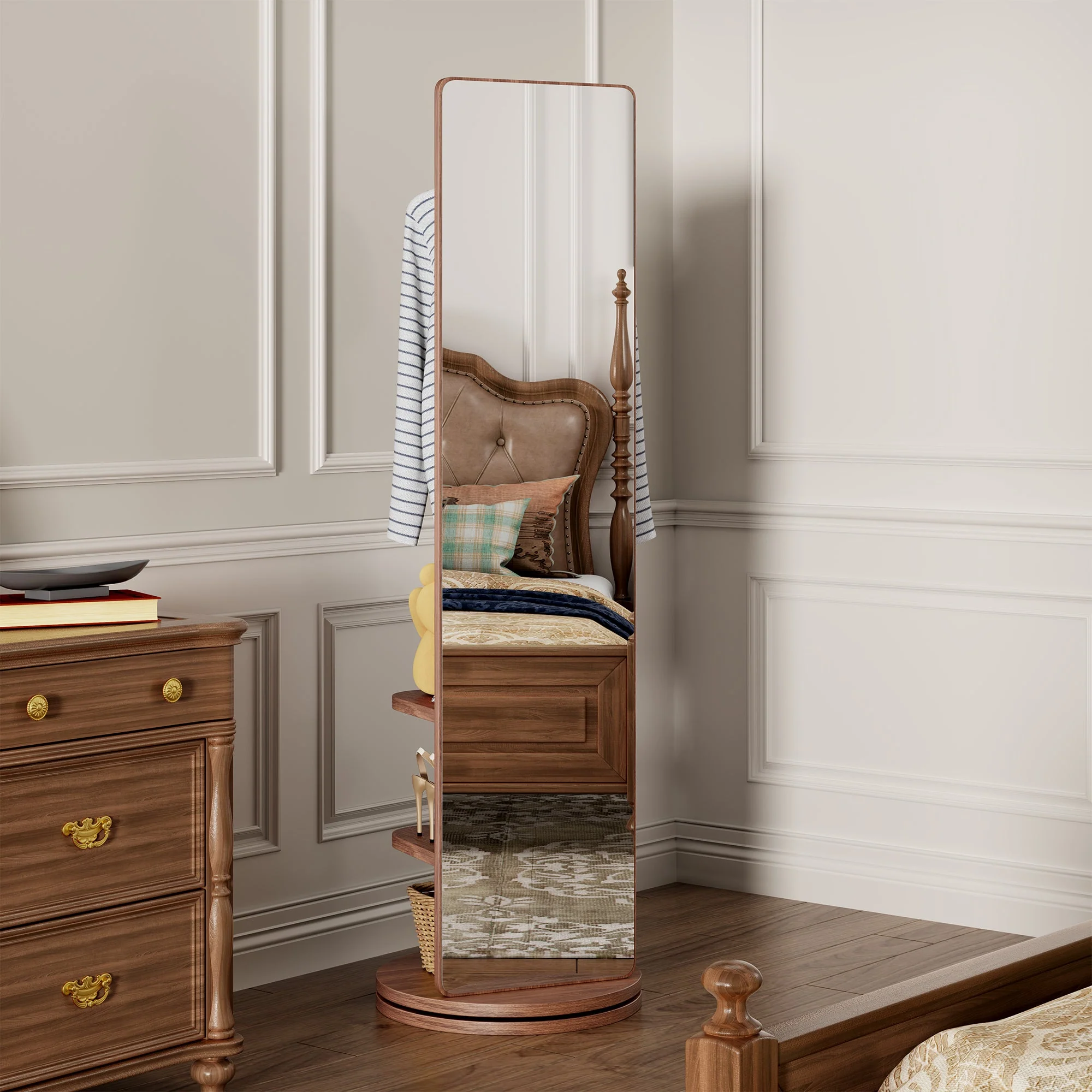 Walker Edison | 360¡ã Rotating 66'x14' Multifunctional Full Length Mirror with Storage