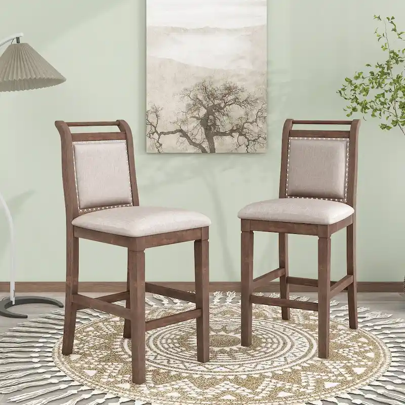 Rustic Style Wooden 3-Piece Dining Table Set with Drop Leaf and 2 Upholstered Dining Chairs
