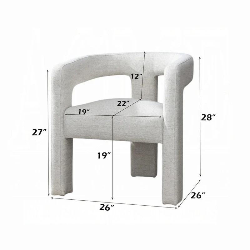 Side Dining Chair Set of 2, Textured Off White Boucle, Curved Back