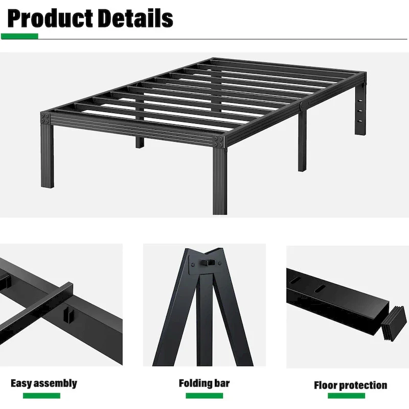14 Inch Heavy Duty Bed Frame, No Box Spring Needed, Noise Free
