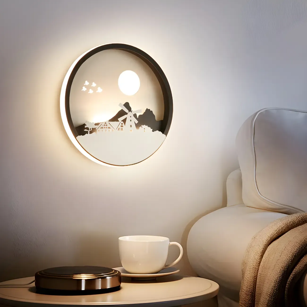 Kids Circular LED Wall Sconce with Remote for Bedroom
