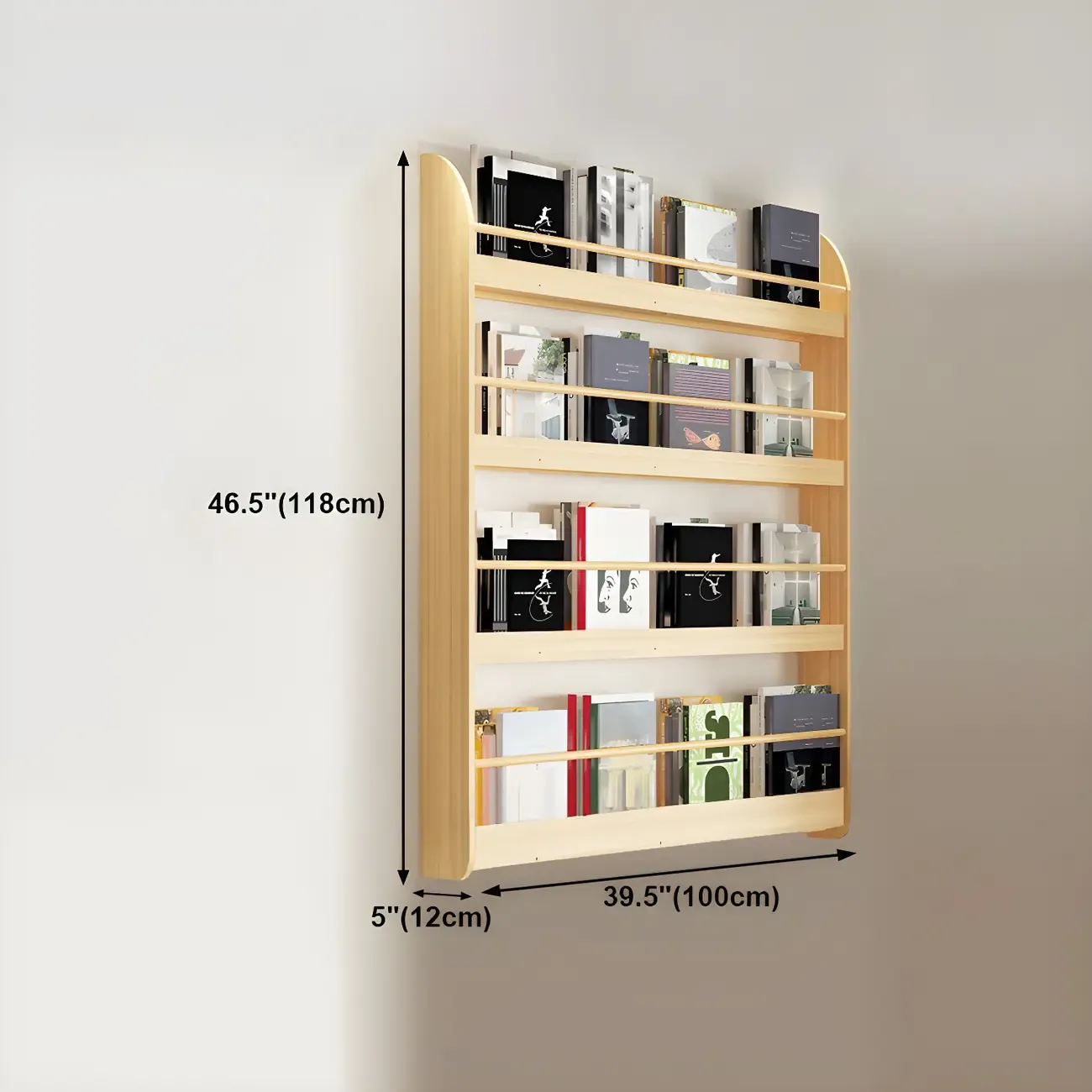 Modern Slim Wood Wall-Mounted Bookshelf