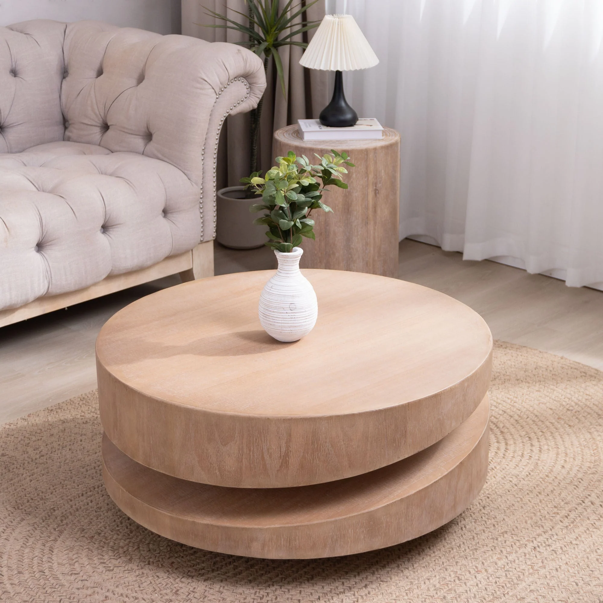 Walker Edison | Modern Natural Finish 31 in Round Wood Coffee Table