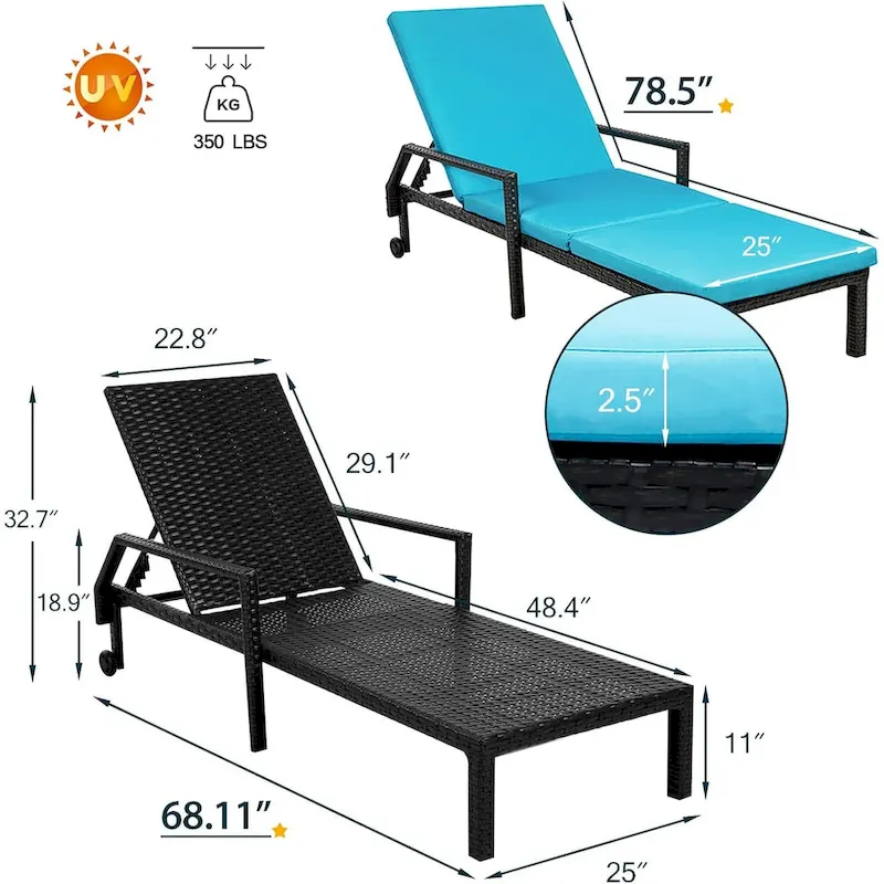 AECOJOY Patio Lounge Chair, Adjustable Poolside Chaise Lounge
