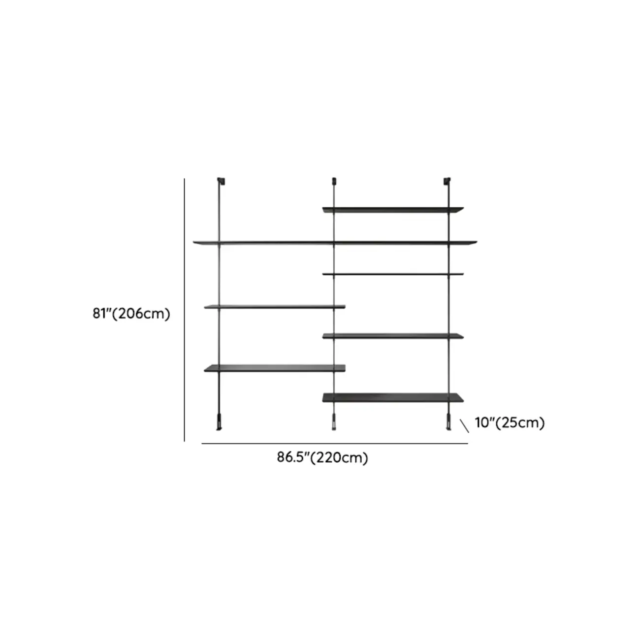 Industrial Black Wood Modular Wall Shelving System Bookshelf