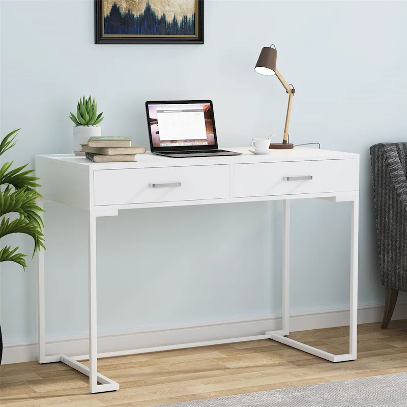 Computer Desk with 2 Drawers, ModernStudy Writing Table with Storage for Home Office