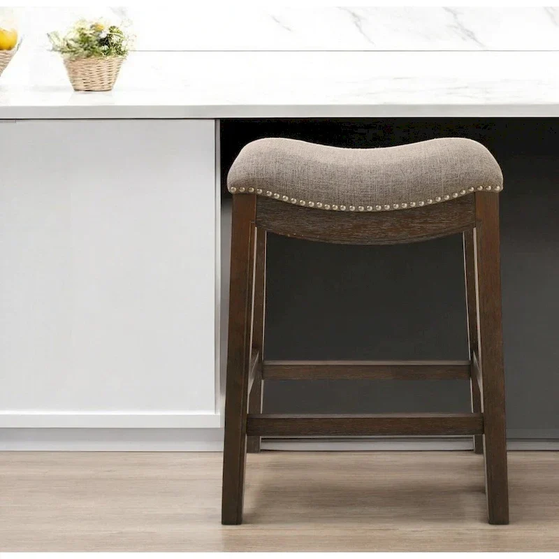 HomeRoots 26 Gray and Brown Fabric and Solid Wood Backless Counter Height Bar Chair