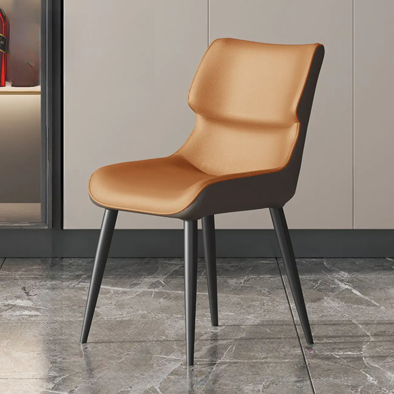 Modern Faux Leather Upholstery Dining Chair with Metal Legs